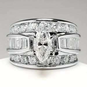 Sparkling Three Row White Zircon Engagement Ring For Women Delicate Jewelry